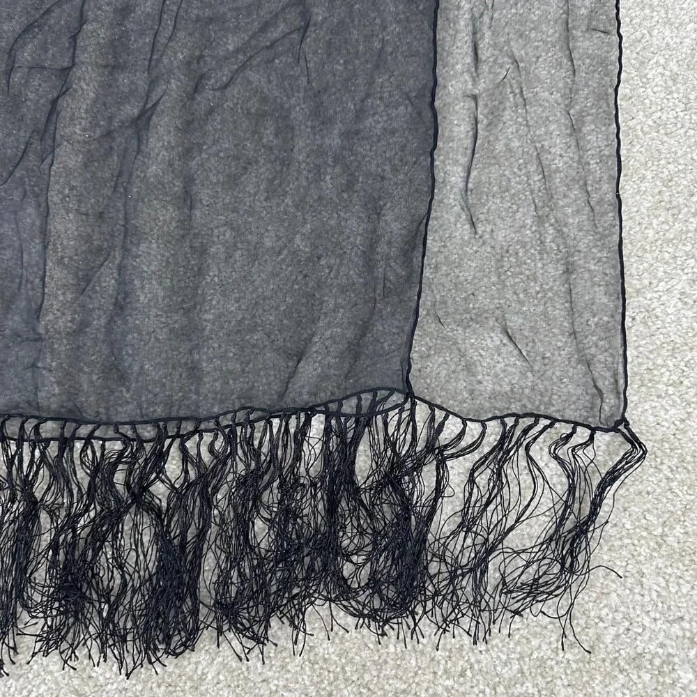 Black Sheer Glitter Fringe Shawl Wrap Evening Scarf Lightweight Shimmer Trim